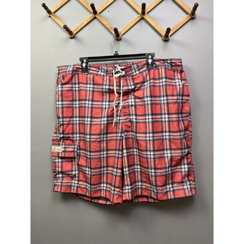 CHAPS Swim Trunks‎ Mens XXL Coral Pink Plaid Board Shorts Mesh Liner